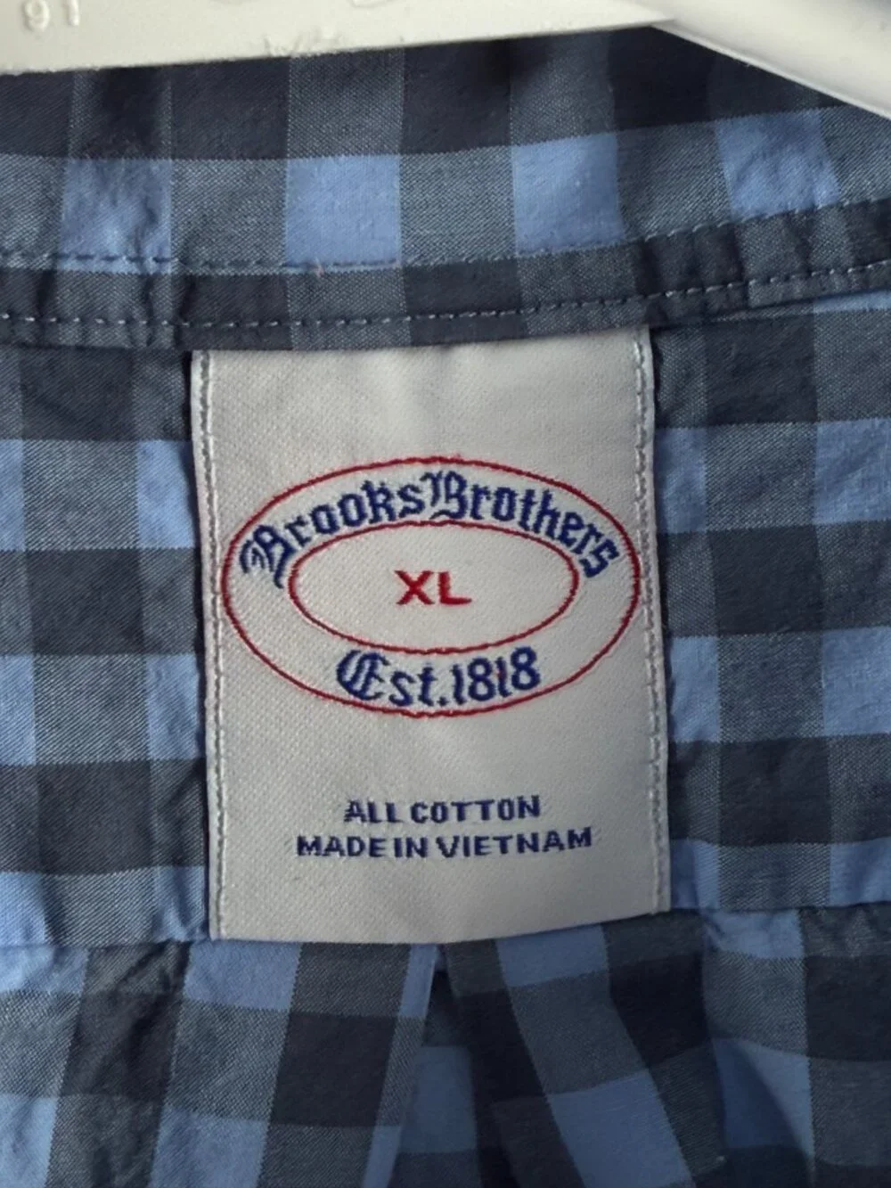 Brooks Brothers XL Cotton Check Button-Down Blue Men Shirt Long Sleeve Business